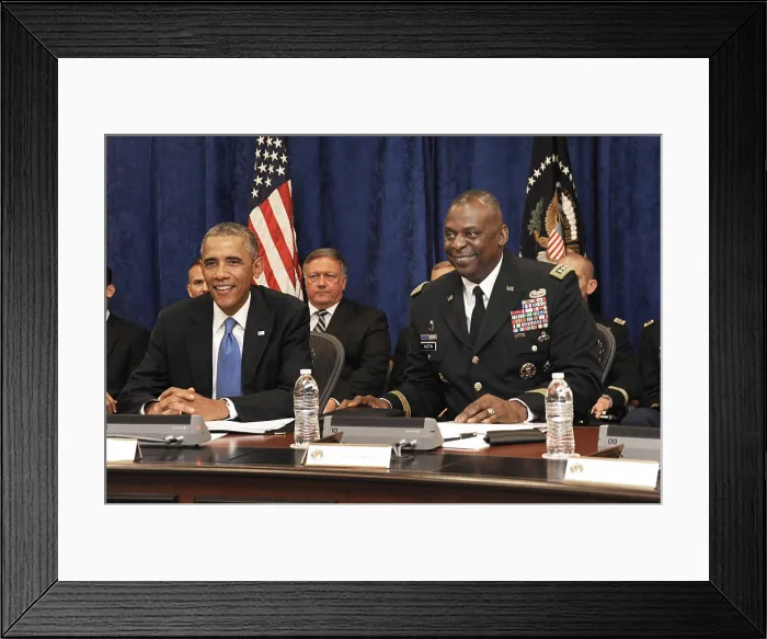 Framed Print : President Barack Obama receives a briefing from Army Gen. Lloyd J. Austin III, commander of US Central Command, at MacDill AFB, Sept. 17, 2014, in Tampa, Florida Framed Print : President Barack Obama receives a briefing from Army Gen. Lloyd J. Austin III, commander of US Central Command, at MacDill AFB, Sept. 17, 2014, in Tampa, Florida