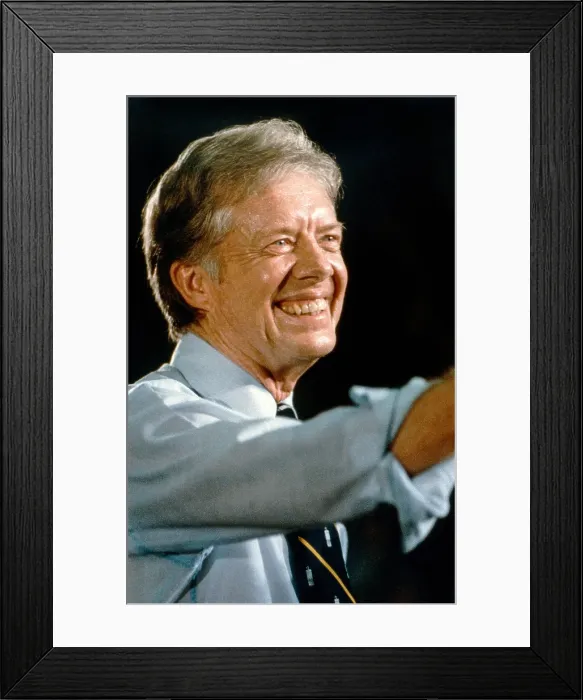 Framed Print : President Jimmy Carter, 39th president of the US, smiles in an informal portrait. The 39th US president from Georgia, served for one term, from 1977-1981. (BSLOC_2021_6_3)