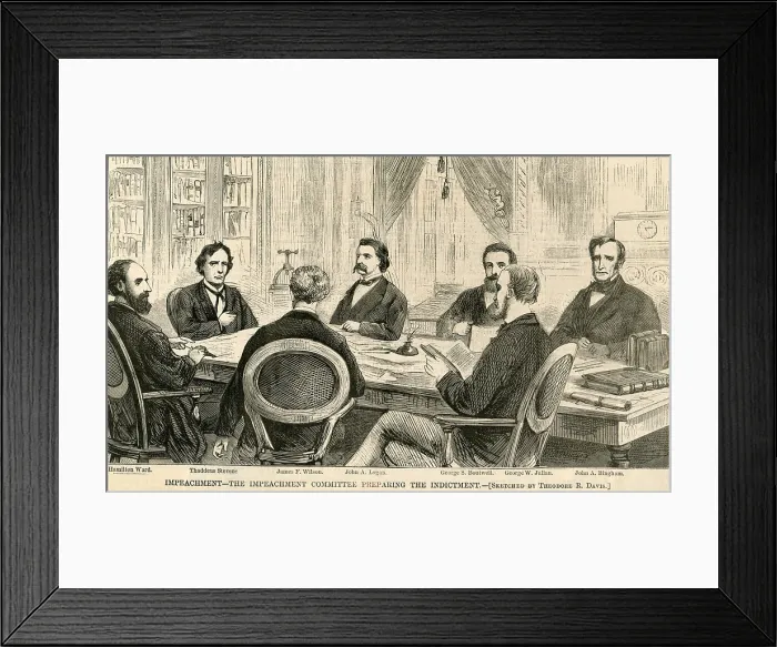 Framed Print : Impeachment Committee of the House of Representatives prepares the impeachment indictment of President Andrew Johnson, Feb. 1868