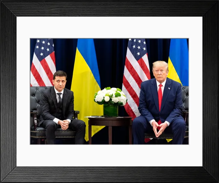 Framed Print : President Donald Trump in a meeting with Ukraine President Volodymyr Zalensky, Sept. 25, 2019