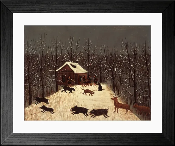 Framed Print : Hunting, by Louis Vivin, 20th Century, oil on canvas, 47 x 61 cm - France, Nizza, International Museum of Naif Art Anatole Jakovsky. Whole artwork view