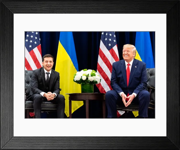 Framed Print : President Donald Trump in a meeting with Ukraine President Volodymyr Zalensky, Sept. 25, 2019