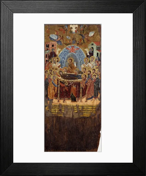 Framed Print : Dormitio Virginis, by Onufri Qiprioti, begin of the 17th Century, tempera on wood - Albania, Tirana, Institute for Cultural Monuments. Whole artwork view Framed Print : Dormitio Virginis, by Onufri Qiprioti, begin of the 17th Century, tempera on wood - Albania, Tirana, Institute for Cultural Monuments. Whole artwork view