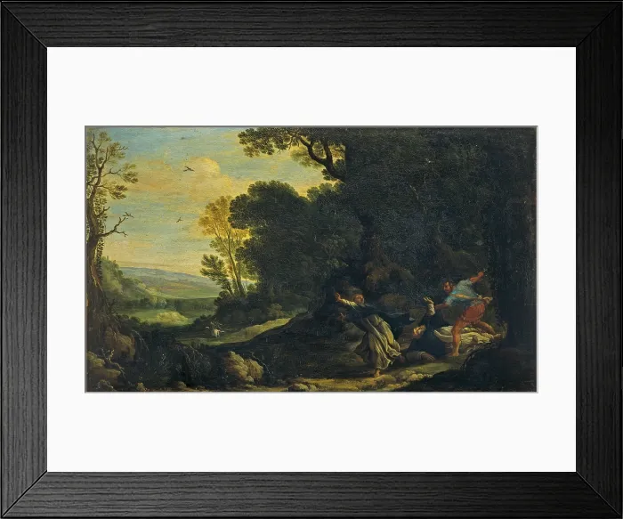 Framed Print : Landscape with Martyrdom of Saint Peter from Verona, by Unknown Artist from the workshop of Paul Brill, 16th Century, oil on canvas - Italy, Lombardy, Brera Collection