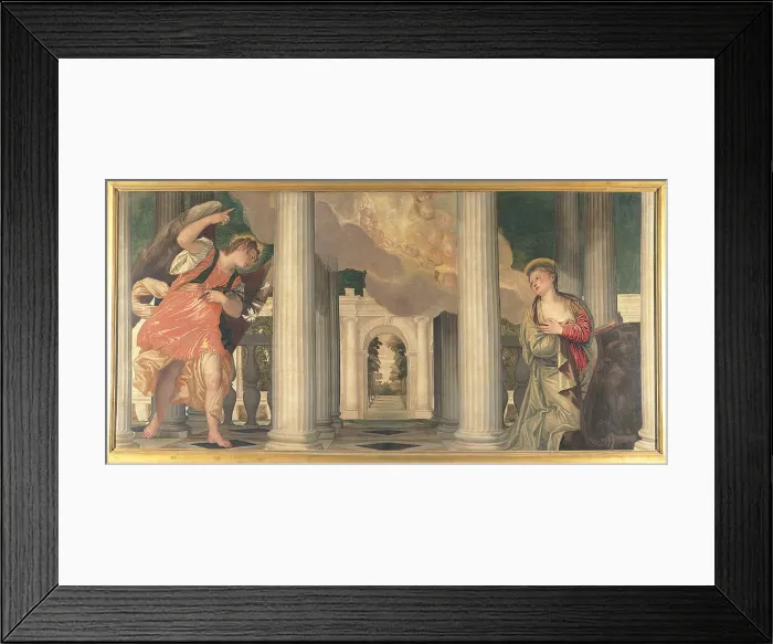 Framed Print : Annunciation, by Paolo Caliari also known as Veronese, 1556, 16th Century, oil on canvas, 143 x 291 cm - Italy, Tuscany, Florence, Uffizi Gallery. Whole artwork view