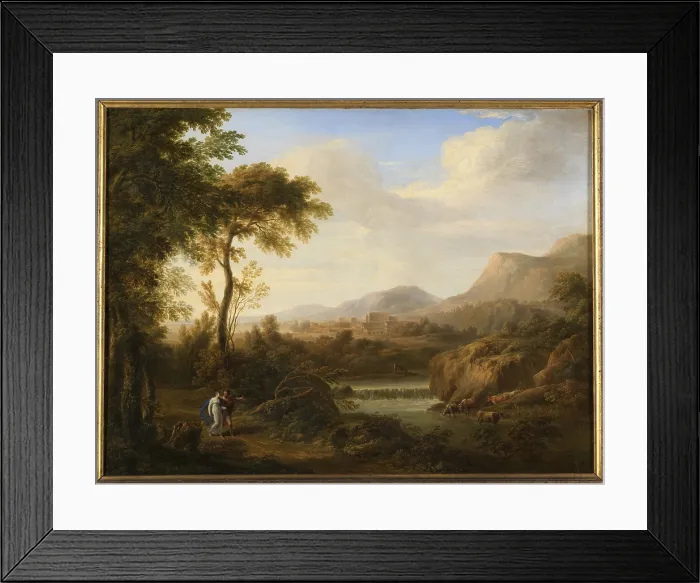 Framed Print : Landscape with two figures, by Gaetano Tambroni, 1808, 19th Century, oil on canvas, 75 x 99, 5 cm - Italy, Lombardy, Milan, Brera Collection. Whole artwork view