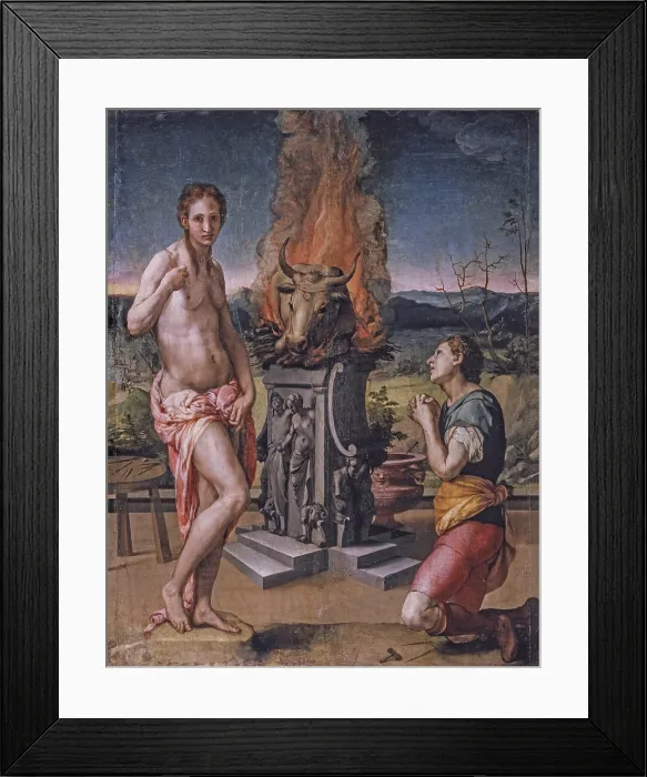 Framed Print : Pigmalione and Galatea (Pigmalione e Galatea), by Bronzino, 1529-1530, 16th Century, oil on canvas, 81 x 63 cm - Italy, Tuscany, Florence, Uffizi Gallery. Whole artwork view