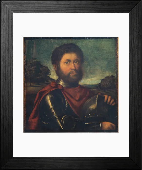 Framed Print : Portrait of Armed Man, attributed to Polidoro da Lanciano, 1515 - 1565, 16th Century, oil on canvas - Italy, Lombardy, Milan, Castello Sforzesco, Civic Collections of Ancient Art