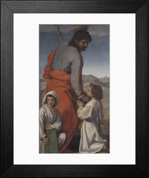 Framed Print : St. James (San Jacopo), by Andrea del Sarto, 1528-1529, 16th Century, oil on board, 159 x 86 cm - Italy, Tuscany, Florence, Uffizi Gallery. Whole artwork view. St Framed Print : St. James (San Jacopo), by Andrea del Sarto, 1528-1529, 16th Century, oil on board, 159 x 86 cm - Italy, Tuscany, Florence, Uffizi Gallery. Whole artwork view. St