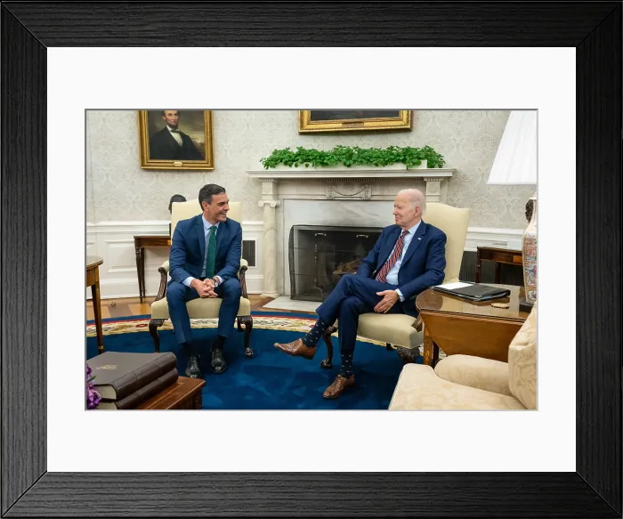 Framed Print : President Joe Biden meets with Spanish President Pedro Sanchez, in the Oval Office, May 12, 2023