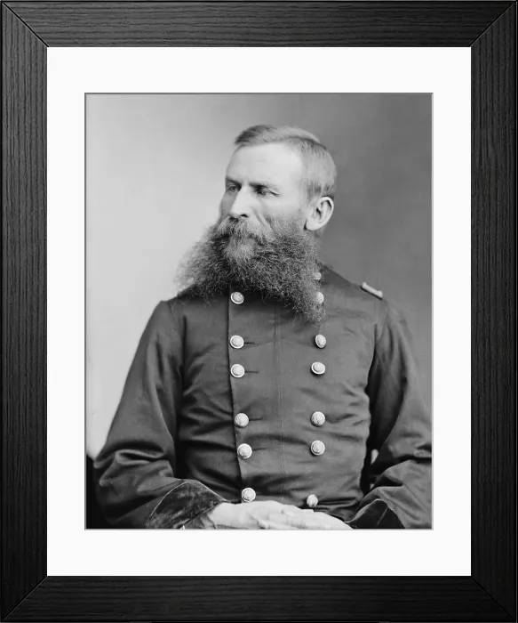 Framed Print : General Crook (with a full beard, seated in center left) poses with his officers, after the Battle of Slim Buttes in the Sioux War of 1876, Sept. 1876