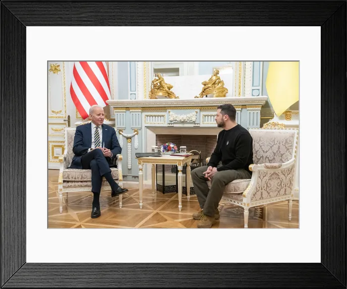 Framed Print : President Joe Biden meets with Ukrainian President Volodymyr Zelenskyy at Mariinsky Palace, Feb. 20, 2023 (BSLOC_2023_6_3) Framed Print : President Joe Biden meets with Ukrainian President Volodymyr Zelenskyy at Mariinsky Palace, Feb. 20, 2023 (BSLOC_2023_6_3)