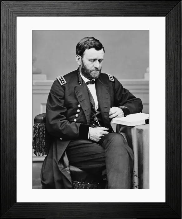 Framed Print : Ulysses Grant, sitting for a portrait while reading a book, in the Mathew Brady Studio, c. 1864-66 Framed Print : Ulysses Grant, sitting for a portrait while reading a book, in the Mathew Brady Studio, c. 1864-66