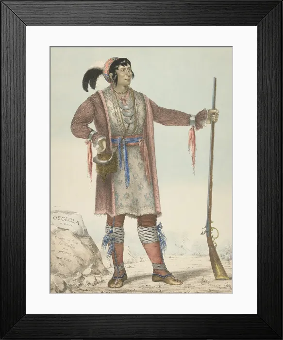 Framed Print : Osceola killed US Indian Agent Riley Thompson on Dec. 28, 1835. Then, with his followers, he shot six others outside Fort King in north-central Florida