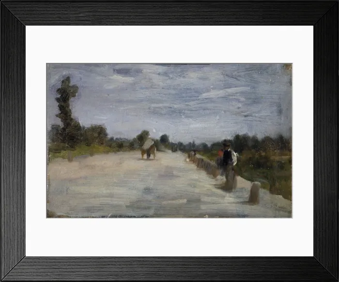 Framed Print : On the Road to Montanaro (Sulla strada di Montanaro), by Demetrio Casola, 1885 - 1895, 19th Century, oil on board - Private collection. Whole artwork view