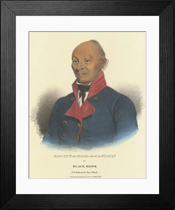 Framed Print : Sauk Chief Black Hawk in a portrait painted from life in Detroit, 1833, by J.O. Lewis Framed Print : Sauk Chief Black Hawk in a portrait painted from life in Detroit, 1833, by J.O. Lewis