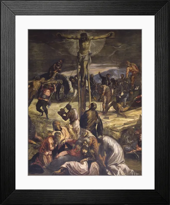 Framed Print : Crucifixion, by Jacopo Robusti also known as Tintoretto, 1565, 16th Century, oil on canvas, 536 x 1224 cm - Italy, Veneto, Venice, Confraternity of the Scuola Grande di San Rocco