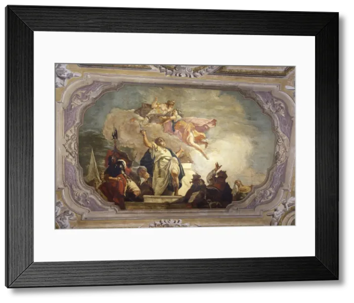 Framed Print : Sacrifice of Iphigenia, by Francesco Fontebasso, 18th Century, canvas on ceiling - Italy, Veneto, Venice, Contarini del Bovolo Palace. Whole artwork view