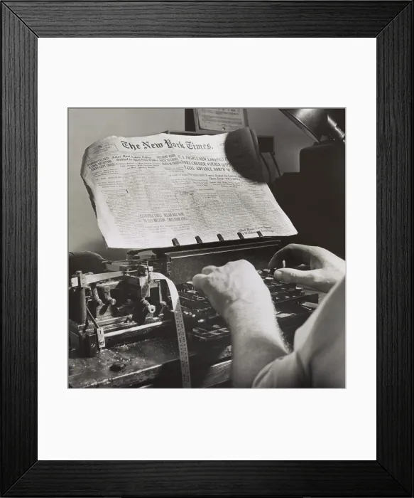 Framed Print : Radio room of the New York Times newspaper, Sept. 1942. Times War news passed by naval censor was indicated by stamps on paper