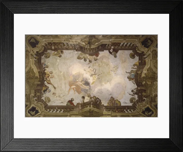 Framed Print : Concert, by Francesco Fontebasso, 18th Century, fresco - Italy, Veneto, Venice, Bernardi a Sant'Aponal Palace. Whole artwork view. Group of players facing a balustrade Framed Print : Concert, by Francesco Fontebasso, 18th Century, fresco - Italy, Veneto, Venice, Bernardi a Sant'Aponal Palace. Whole artwork view. Group of players facing a balustrade
