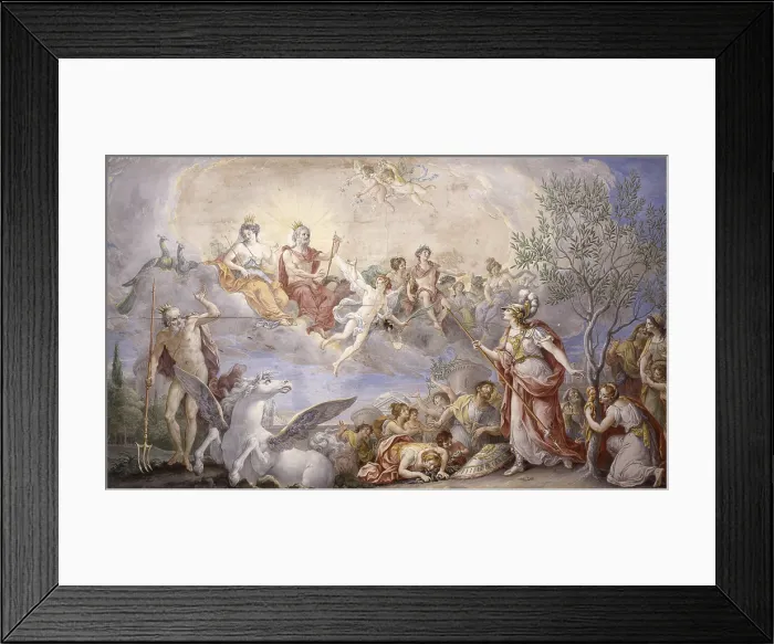 Framed Print : Quarrel Between Athena and Poseidon (Contesa tra Atena e Poseidone), by Giambattista Mengardi, 1787, 18th Century, fresco - Italy, Veneto, Venice, Palazzo Priuli Manfrin