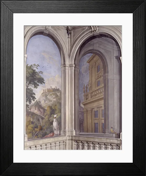 Framed Print : Landscape (Paesaggio), by Francesco Lorenzi, c. 1764, 18th Century, fresco - Italy, Veneto, Verona, Palazzo Ferrari. Whole artwork view