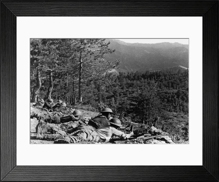 Framed Print : Greek soldiers in a fight on Profiti Helia during the Greek Civil War. Ca. 1948-49. - (BSLOC_2014_15_230) Framed Print : Greek soldiers in a fight on Profiti Helia during the Greek Civil War. Ca. 1948-49. - (BSLOC_2014_15_230)