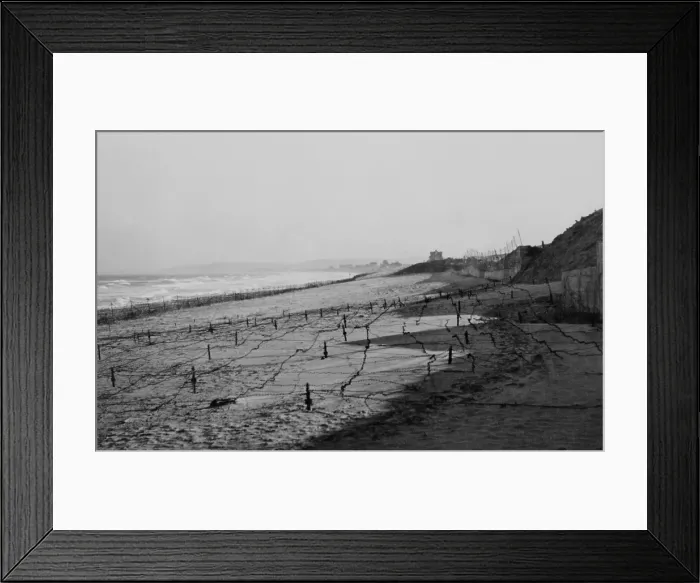 Framed Print : German barbed wire obstacles on the beach at Franceville, Brittany, France. 1944. World War 2. (BSLOC_2014_10_74) Framed Print : German barbed wire obstacles on the beach at Franceville, Brittany, France. 1944. World War 2. (BSLOC_2014_10_74)