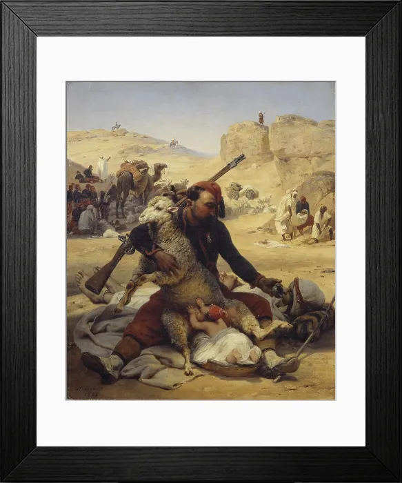 Framed Print : The Adopted Child in the Desert (L'enfant adopt dans le dsert), by Emile-Jean-Horace Vernet known as Horace, 1848, 19th Century, oil on canvas, 54 x 46, 5 cm - Italy, Lombardy