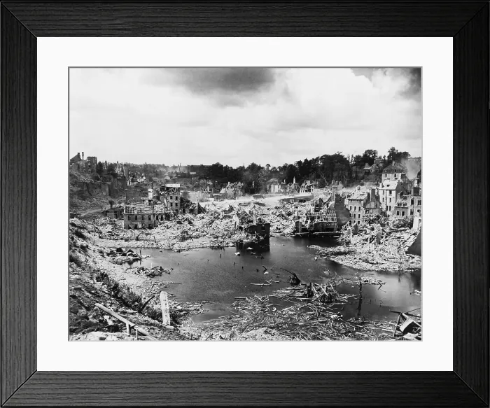 Framed Print : We sure liberated the hell out of this place, noted an American soldier of St. Lo, France. The strategic crossroads was 95% destroyed in the battle of July 7-19, 1944 Framed Print : We sure liberated the hell out of this place, noted an American soldier of St. Lo, France. The strategic crossroads was 95% destroyed in the battle of July 7-19, 1944