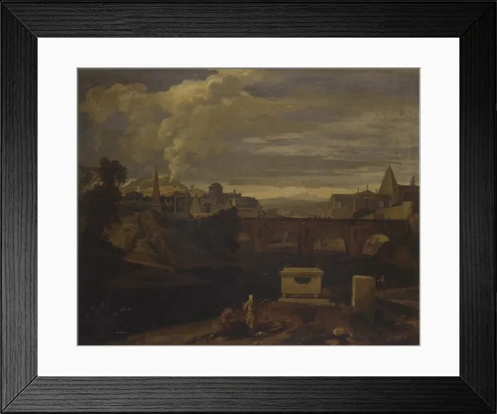 Framed Print : Classical Landscape (Paysage classique), by Jean Franois Millet known as Francisque, 1673-1679, 17th Century, oil on canvas - Italy, Lombardy, Milan, Brera Art Gallery