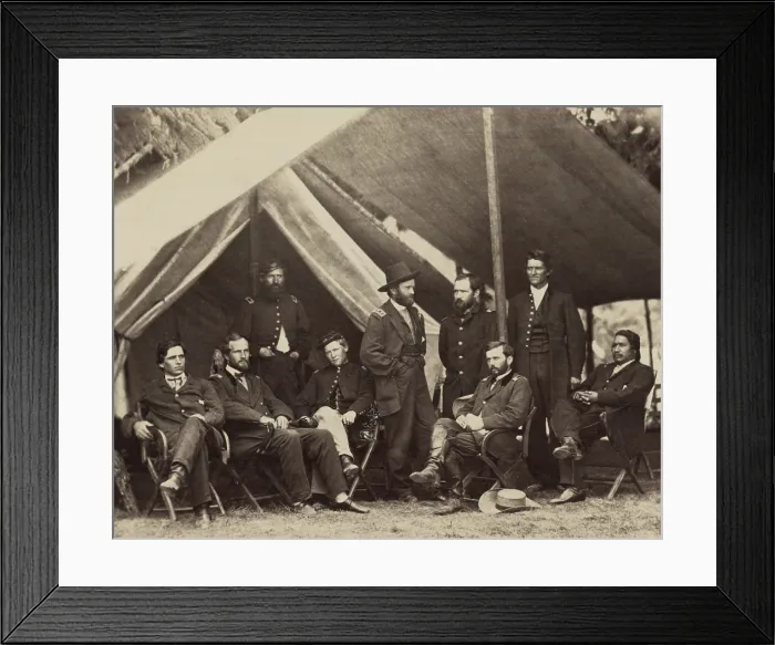 Framed Print : US Civil War. General Ulysses Grant and his staff, at their City Point Headquarters, Virginia, in summer 1864. Left to right: Brig. Gen. John Rawlings; Lt. Col Framed Print : US Civil War. General Ulysses Grant and his staff, at their City Point Headquarters, Virginia, in summer 1864. Left to right: Brig. Gen. John Rawlings; Lt. Col