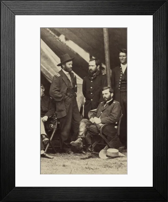 Framed Print : US Civil War. General Ulysses Grant is at left. Seated is Lt. Col. Orville Babcock, his future White House secretary, a role equivalent to present Chief of Staff