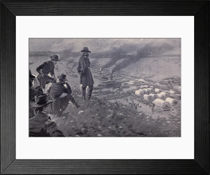 Framed Print : US Civil War. General Ulysses Grant and five of his staff observing the Union Army cross the James River at Deep Bottom