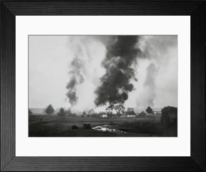 Framed Print : Russian village in flames during the German invasion of the Soviet Union (Russia)