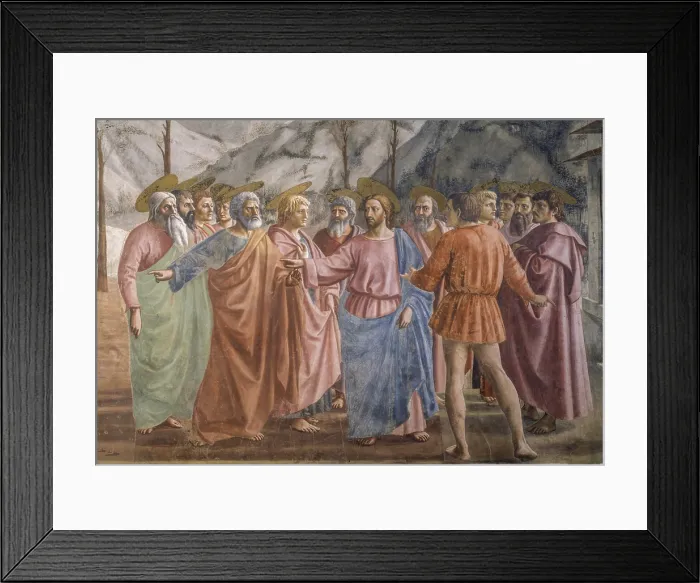 Framed Print : Tribute Money (Tributo), by Masaccio, 1425-1427, 15th Century, fresco, 255 x 598 cm - Italy, Tuscany, Florence, Church of Santa Maria del Carmine, Brancacci Chapel. Detail Framed Print : Tribute Money (Tributo), by Masaccio, 1425-1427, 15th Century, fresco, 255 x 598 cm - Italy, Tuscany, Florence, Church of Santa Maria del Carmine, Brancacci Chapel. Detail