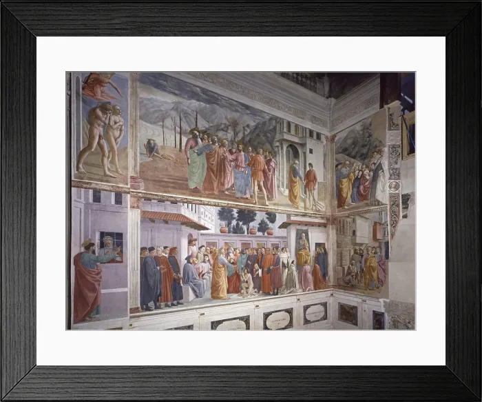 Framed Print : Frescoes on the Left Wall of the Brancacci Chapel (Affreschi nella parete sinistra della Cappella Brancacci), by Masaccio, Masolino da Panicale, Filippino Lippi, 1424-1485 Framed Print : Frescoes on the Left Wall of the Brancacci Chapel (Affreschi nella parete sinistra della Cappella Brancacci), by Masaccio, Masolino da Panicale, Filippino Lippi, 1424-1485