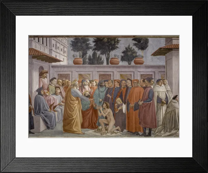 Framed Print : Raising of the Son of Theophilus and Saint Peter Enthroned (Resurrezione del figlio di Teofilo e San Pietro in cattedra), by Masaccio and Filippino Lippi, 1427-1485, 15th Century