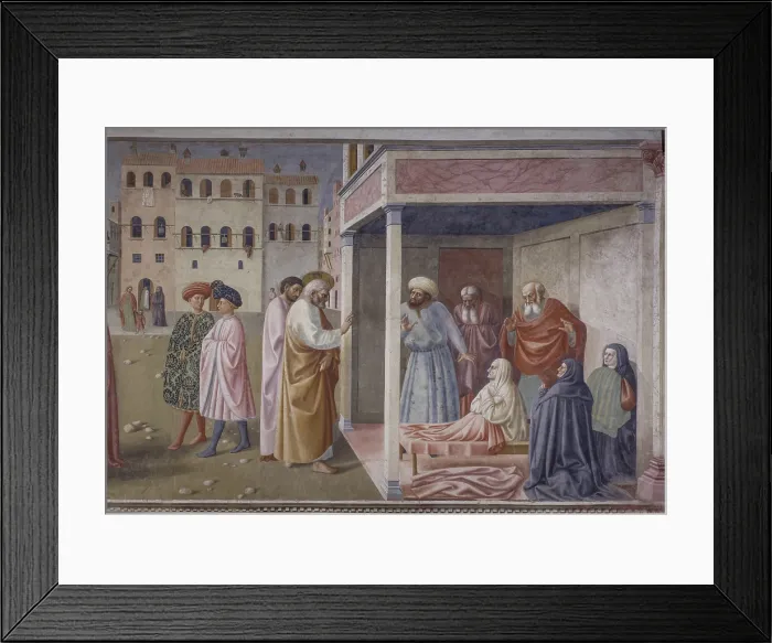 Framed Print : Healing of the Crippled Man and Raising of Tabitha (Guarigione dello storpio e Resurrezione di Tabita), by Masolino da Panicale, 1424-1425, 15th Century, fresco Framed Print : Healing of the Crippled Man and Raising of Tabitha (Guarigione dello storpio e Resurrezione di Tabita), by Masolino da Panicale, 1424-1425, 15th Century, fresco