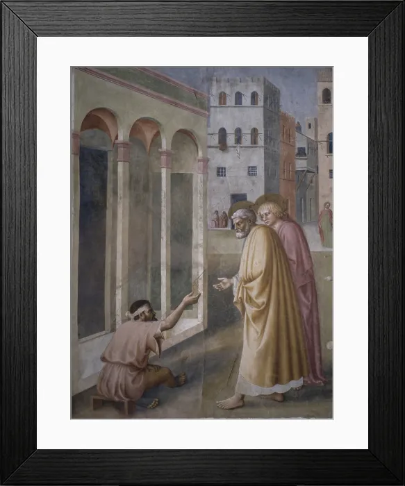 Framed Print : Healing of the Crippled Man and Raising of Tabitha (Guarigione dello storpio e Resurrezione di Tabita), by Masolino da Panicale, 1424-1425, 15th Century, fresco