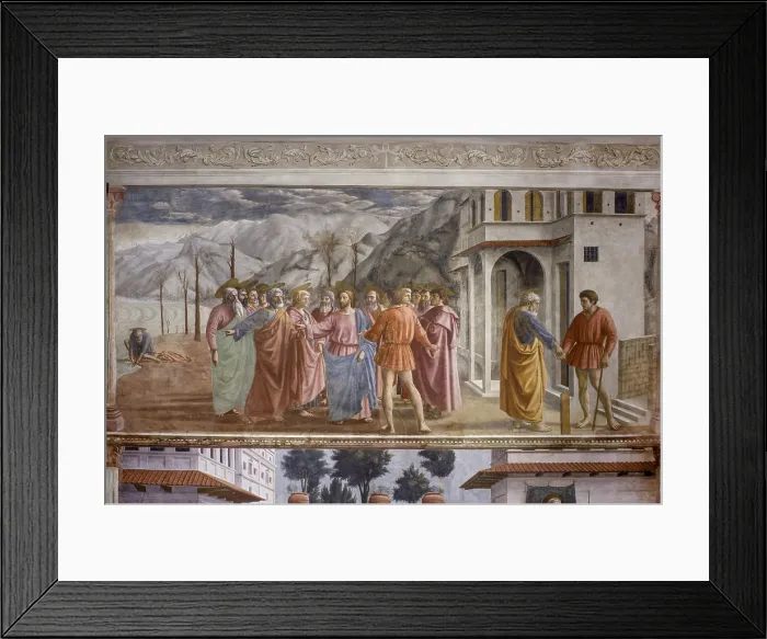 Framed Print : Tribute Money (Tributo), by Masaccio, 1425-1427, 15th Century, fresco, 255 x 598 cm - Italy, Tuscany, Florence, Church of Santa Maria del Carmine, Brancacci Chapel