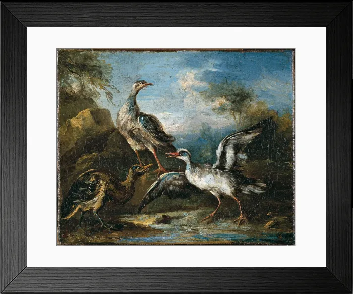 Framed Print : Fight Between Herons (Lotta tra ardeidi), Workshop of Angiolo Maria Crivelli also known as Crivellone, 18th Century, oil on canvas - Italy, Lombardy, Milan, Castello Sforzesco