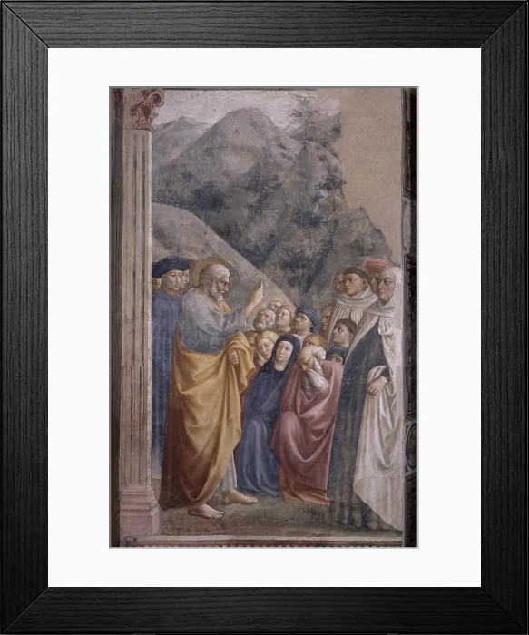 Framed Print : Preaching of Saint Peter (Predica di san Pietro), by Masolino, 1424-1425, 15th Century, fresco, 260 x 88 cm - Italy, Tuscany, Florence, Church of Santa Maria del Carmine