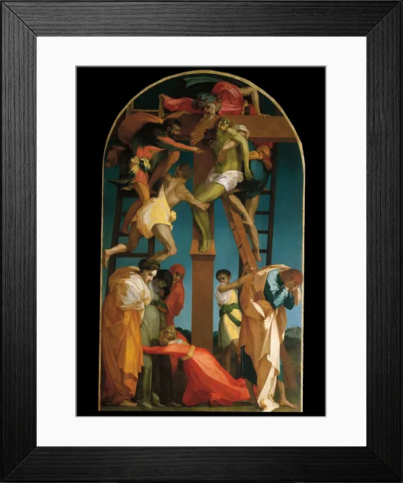 Framed Print : Deposition from the Cross (Deposizione dalla croce), by Giovan Battista di Jacopo also known as Rosso Fiorentino, 1521, 16th Century, oil on board, 375 x 196 cm - Italy, Tuscany Framed Print : Deposition from the Cross (Deposizione dalla croce), by Giovan Battista di Jacopo also known as Rosso Fiorentino, 1521, 16th Century, oil on board, 375 x 196 cm - Italy, Tuscany