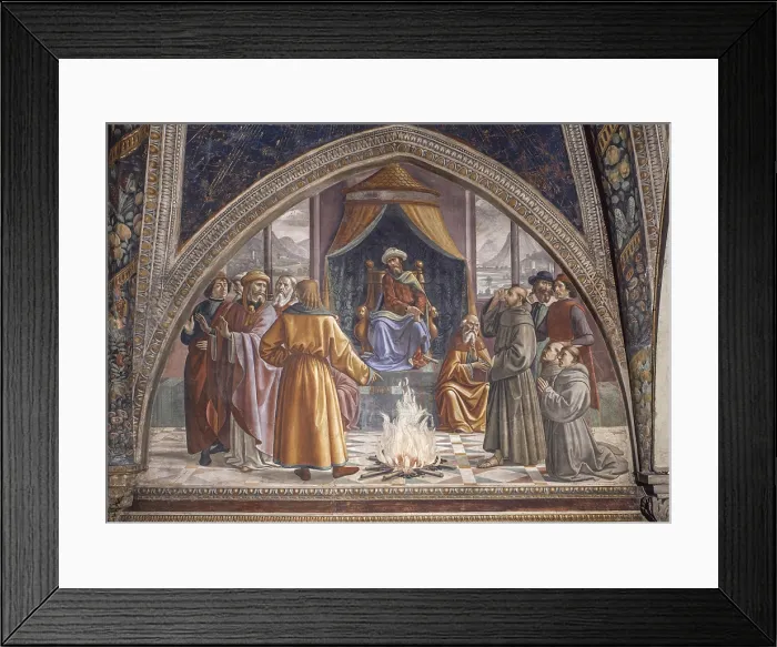 Framed Print : The Test of Fire (Prova del fuoco davanti al sultano), by Domenico Ghirlandaio, 1482-1486, 15th Century, fresco - Italy, Tuscany, Florence, Church of Santa Trinita Framed Print : The Test of Fire (Prova del fuoco davanti al sultano), by Domenico Ghirlandaio, 1482-1486, 15th Century, fresco - Italy, Tuscany, Florence, Church of Santa Trinita