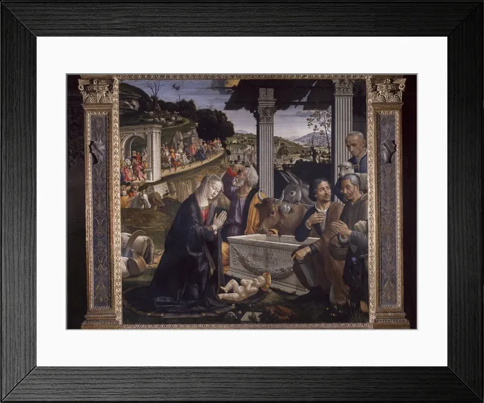 Framed Print : Adoration of the Shepherds (Adorazione dei pastori), by Domenico Ghirlandaio, 1483-1486, 15th Century, tempera on board, 167 x 167 cm - Italy, Tuscany, Florence