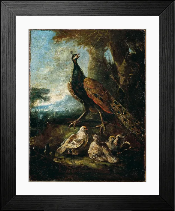 Framed Print : Pickock with three chicks, by Angelo Maria Crivelli also nown as Crivellone and workshop, ca