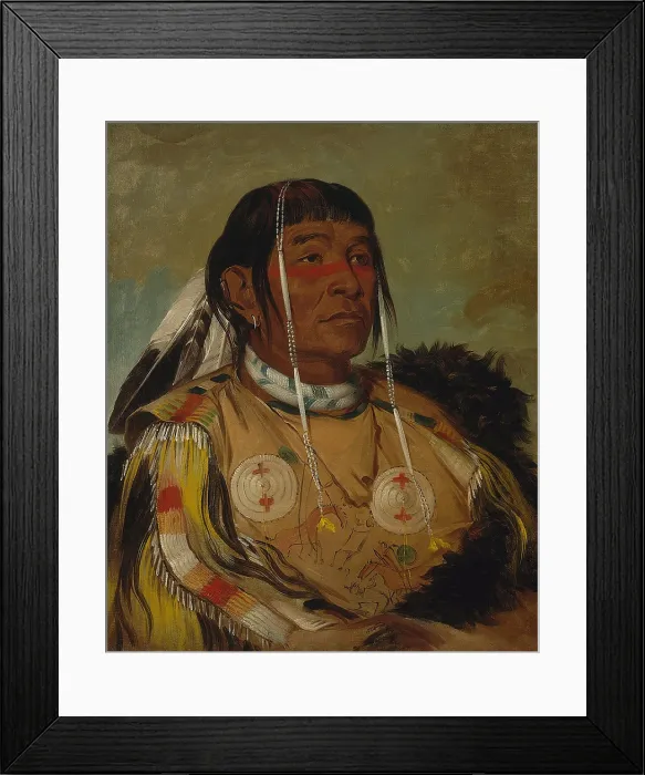 Framed Print : SHA-CO-PAY, THE SIX, CHIEF OF THE PLAINS OJIBWA, by George Catlin, 1832, painting, oil on canvas
