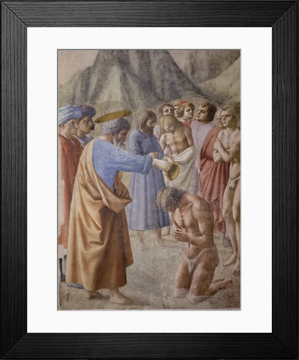 Framed Print : Baptism of the Neophytes (Battesimo dei neofiti), by Masaccio, 1425-1426, 15th Century, fresco, 255 x 162 cm - Italy, Tuscany, Florence, Church of Santa Maria del Carmine