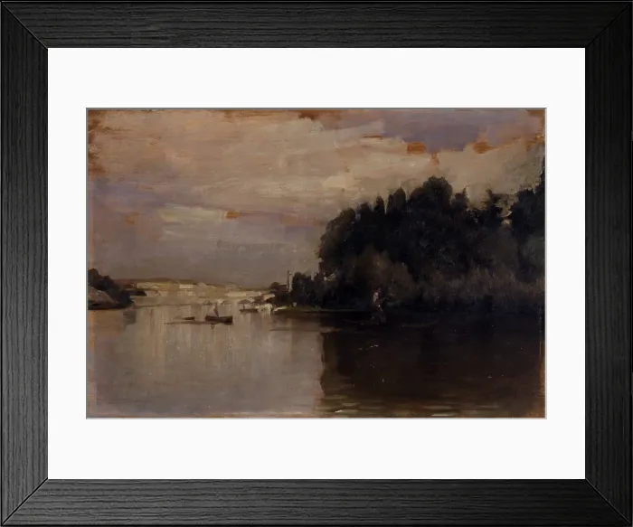 Framed Print : The Po in Tourin (Il Po a Torino), by Demetrio Cosola, 1893, 19th Century, oil on board - Private collection. Whole artwork view. Back of the painting The vaccination